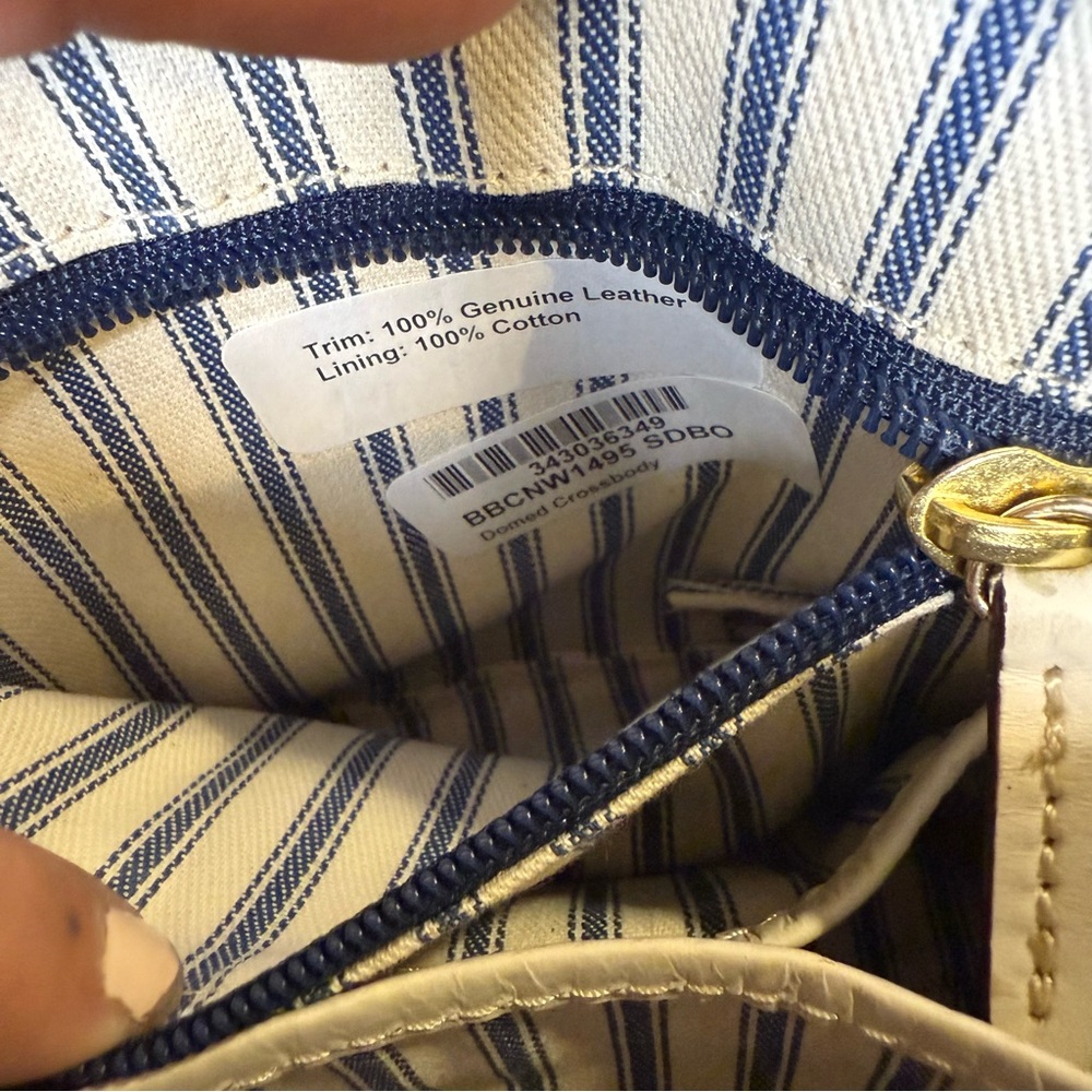 Dooney & Bourke Italian Leather Beacon Woven Domed White & Tan Crossbody Purse - Picture 8 of 9